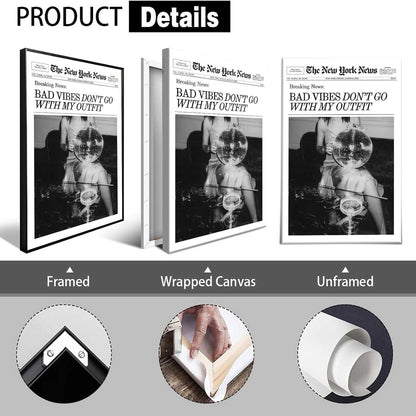 Generic 8x12in Retro Black and White Canvas Wall Art Funny Magazine Cover Newspaper Poster Vintage Disco Ball Bar Cart