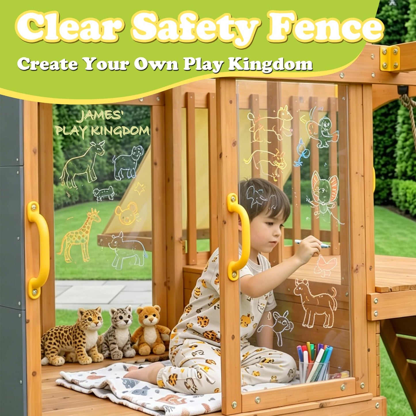 SUNIBOXI Wooden Swing Sets for Backyard, Kids Outdoor Playground Set with Monkey Bars, Slide, Swings, Climbing Ladder, Rock Wall, Picnic Table with Canopy for Ages 3-10