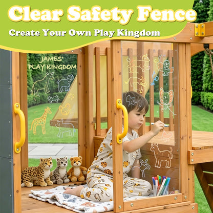 SUNIBOXI Wooden Swing Sets for Backyard, Kids Outdoor Playground Set with Monkey Bars, Slide, Swings, Climbing Ladder, Rock Wall, Picnic Table with Canopy for Ages 3-10
