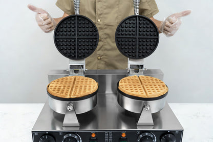 110V 2600W Commercial Double Waffle Maker,Non-Stick Commercial Waffle Baker,Stainless Steel Belgian Waffle Iron for Restaurant Party Food Stall, Bakery Snack Bar Family