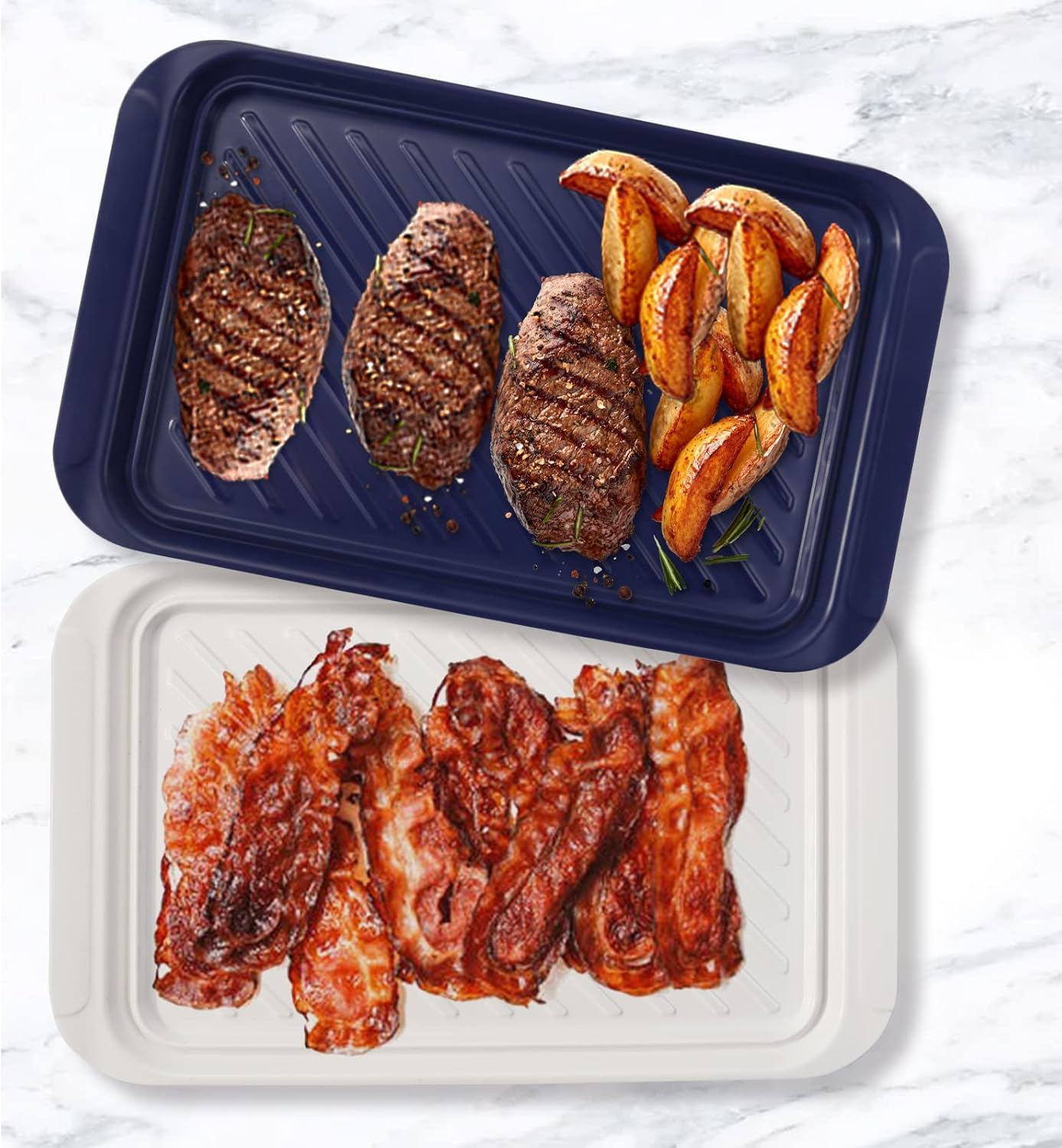TP Serving Trays with Handles, Set of 2 Melamine Grill Prep and Serving Platters for Outdoor, Parties, and BBQ
