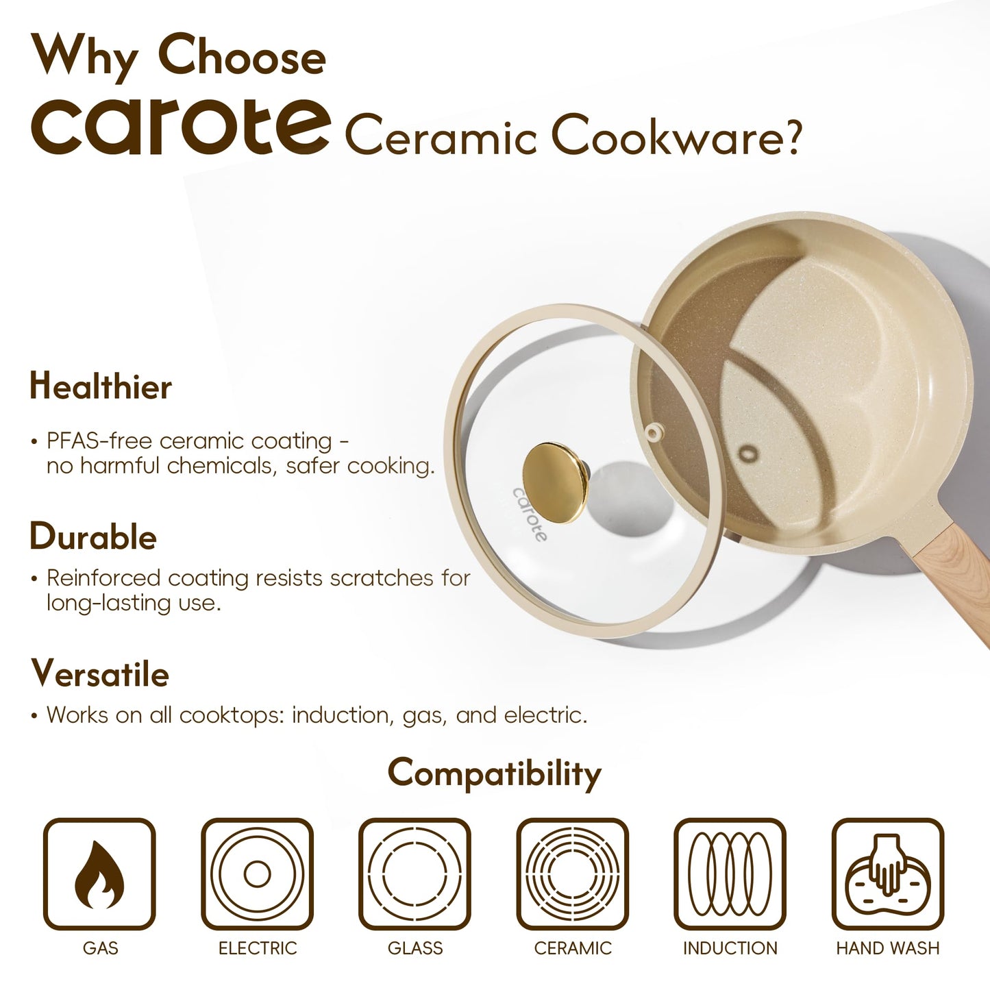 CAROTE 1.5Qt & 2.5Qt Sauce Pan Sets with Lid Ceramic Nonstick Pot Set Non Toxic Saucepan with Stay-cool Handle Small Kitchen Cooking Pots, Easy to Clean, Induction Comptable, PFOA FREE