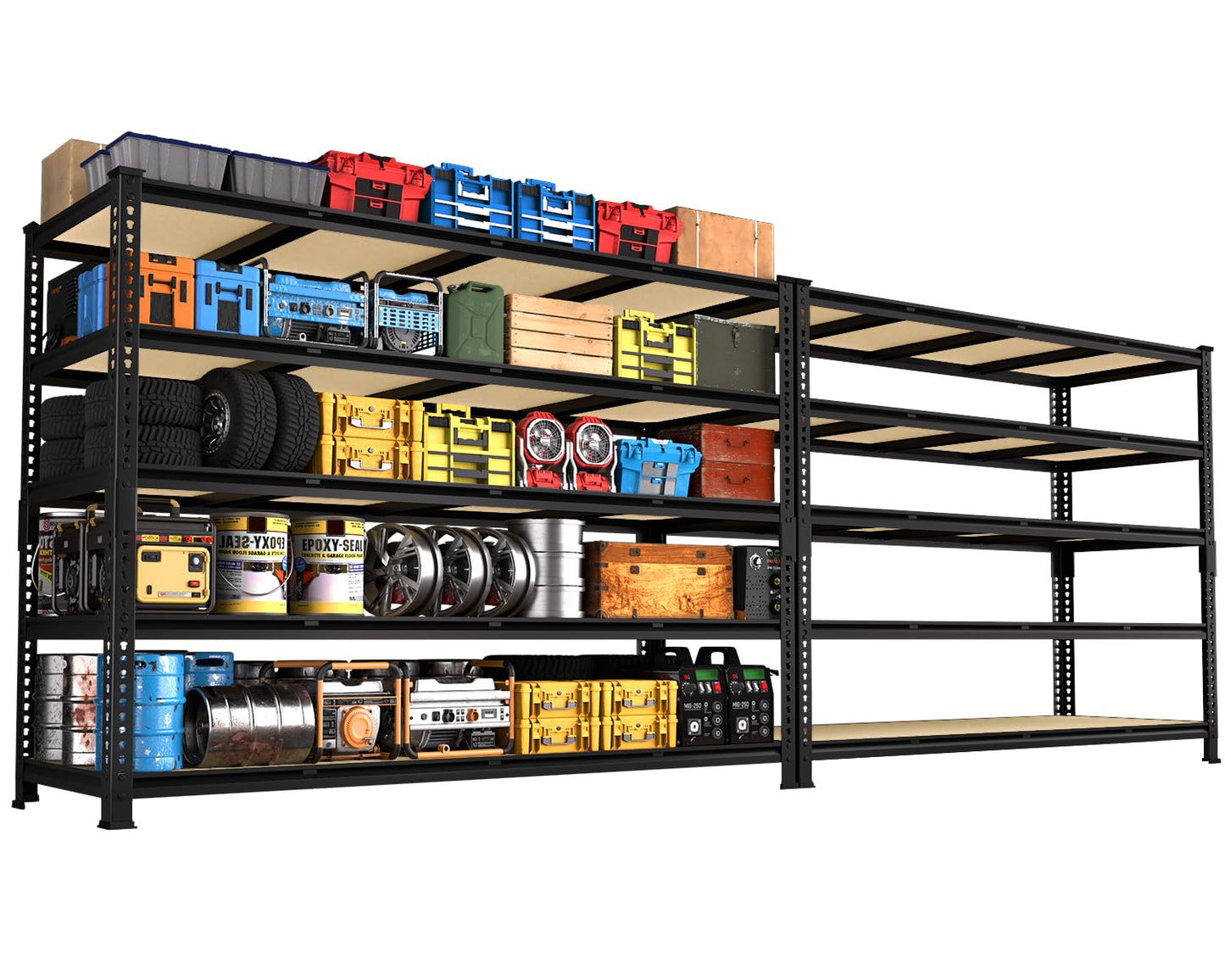 PrimeZone 60" W X 24" D X 72" H Heavy Duty Garage Storage Shelves - Adjustable Metal Shelving Unit, 5 Tier Industrial Shelves for Storage Standing Utility Rack for Warehouse, Basement, Black, 2 Pack