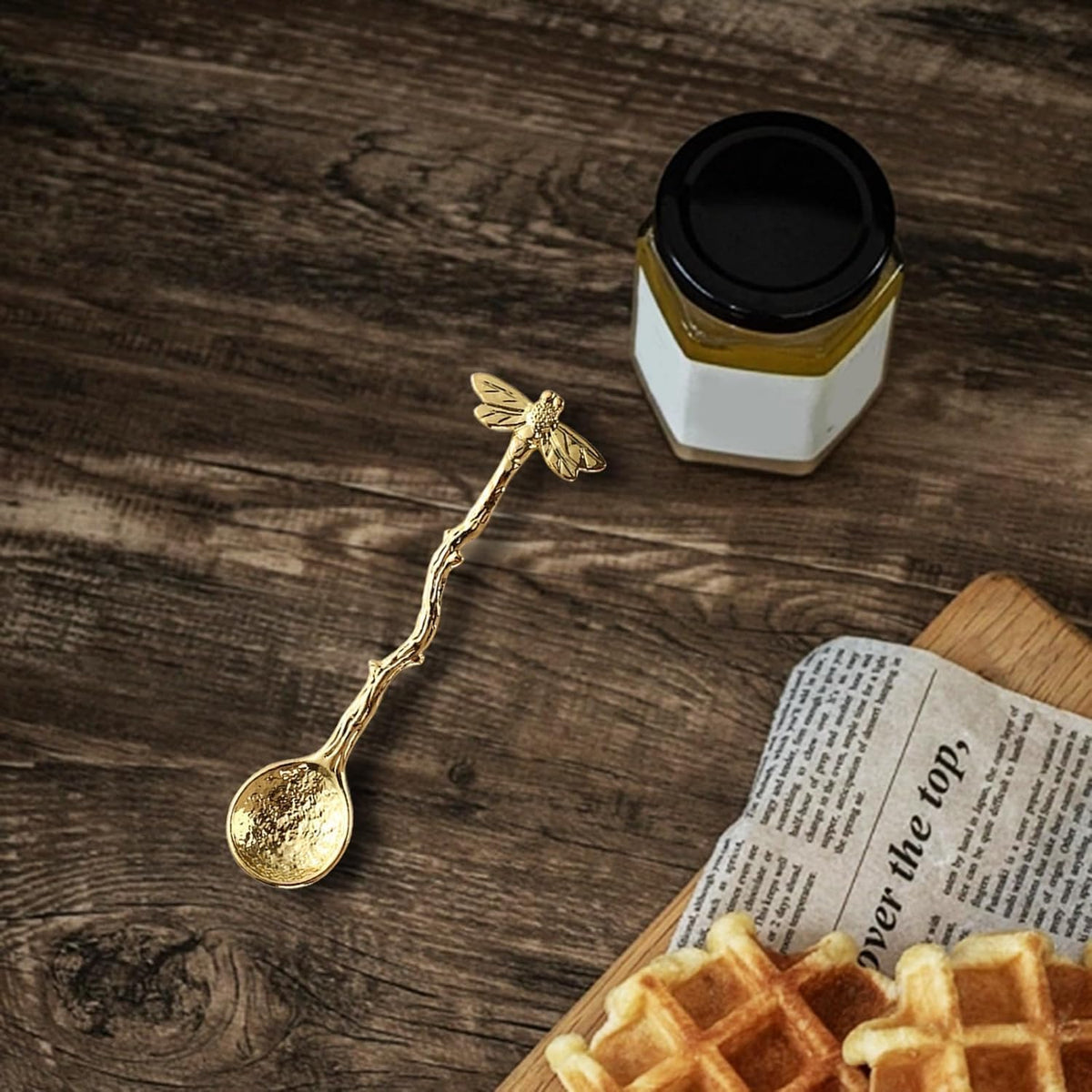 Gold Retro Dragonfly Spoon, Stainless Steel Coffee Teaspoon, Creative Sugar Spoon for Kitchen