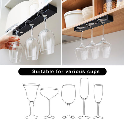 AQJUNONG 2 Pack Wine Glass Rack, No Drilling Under Cabinet Stemware Rack Organizer Hanger for Bar and Kitchen Cabinet (Classic Black)