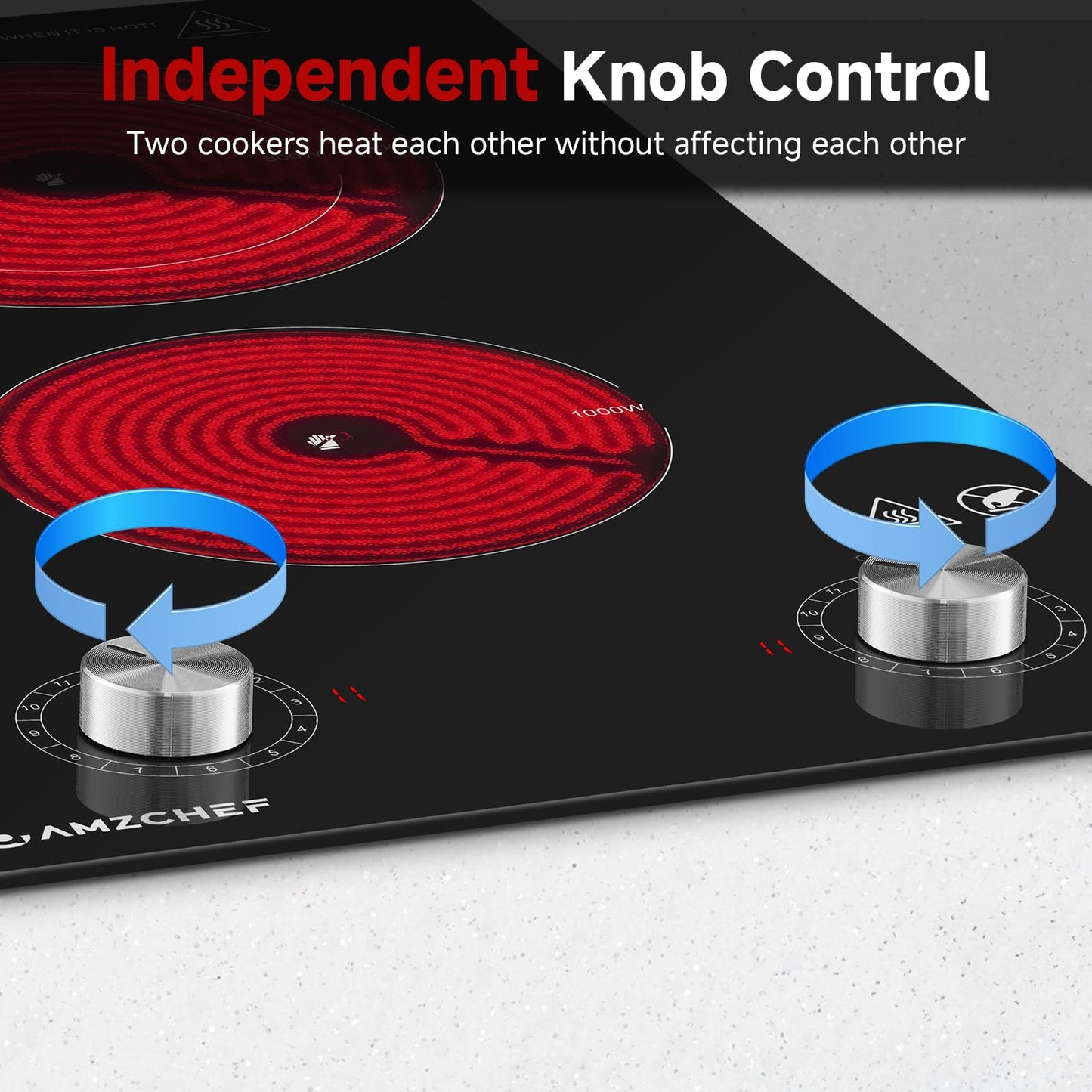 AMZCHEF 12Inch 2 Burner Electric Cooktop, 1800W/11Levels 2 Burners Stove Top With Knob Control Countertop & Built-in Radiant Electric Stove with Residual Heat Indicator