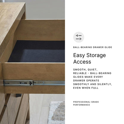 Signature Design by Ashley Sherbana Casual 5-Drawer Chest of Drawers with Safety Stop and Felt-Lined Top Drawer, Light Brown