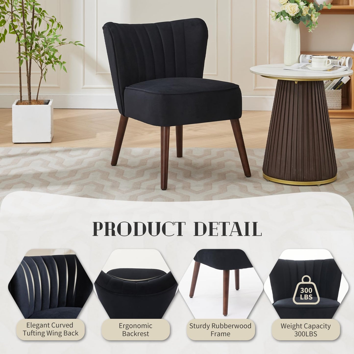 GarveeHome Modern Living Room Chair Set of 2, Mid-Century Accent Chair, Soft Velvet Upholstered Chair with Adjustable Feet, Accent Chair Side Chair Lounge Chair for Bedroom Kitchen Dining Room, Black