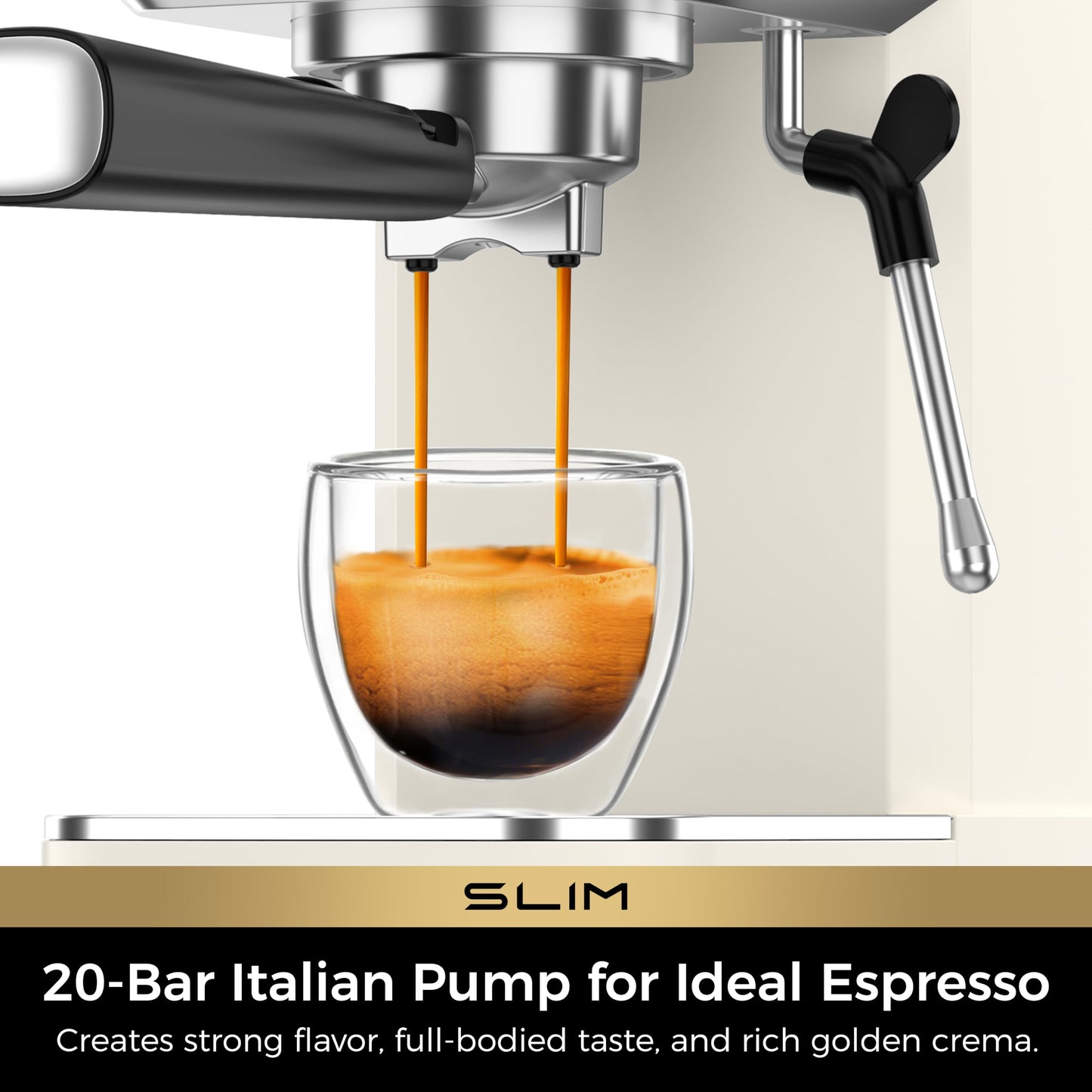 CHULUX Slim Espresso Machine with Milk Frother, 20 Bar Professional Italian Pump Espresso Coffee Machine for Home Cappuccino & Latte Maker, Stainless Steel, Creamy