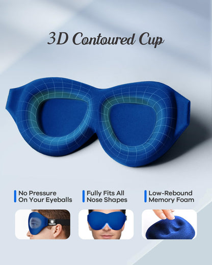 Sleep Eye Mask for Men Women, 3D Contoured 100% Blackout Eye Mask for Sleeping with Adjustable Strap, Soft and Comfortable Night Blindfold, Shade Cover for Travel Shift Work Nap, Black