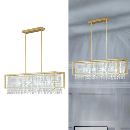 LMQNINE Modern Rectangle Chandelier for Dining Room, Gold Crystal Chandelier Linear Light Fixture, Farmhouse Chandeliers for Kitchen Island, Bar Table, L35.43'' x W11.81'' x H9.84''