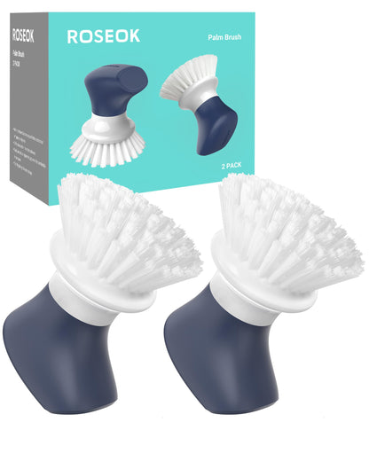 ROSEOK Dish Scrub Brush,Self-Standing Palm Brush with Ergonomic Grip for Cleaning Dishes,Non-Stick Pans and Sinks,Navy Blue,2 Pack