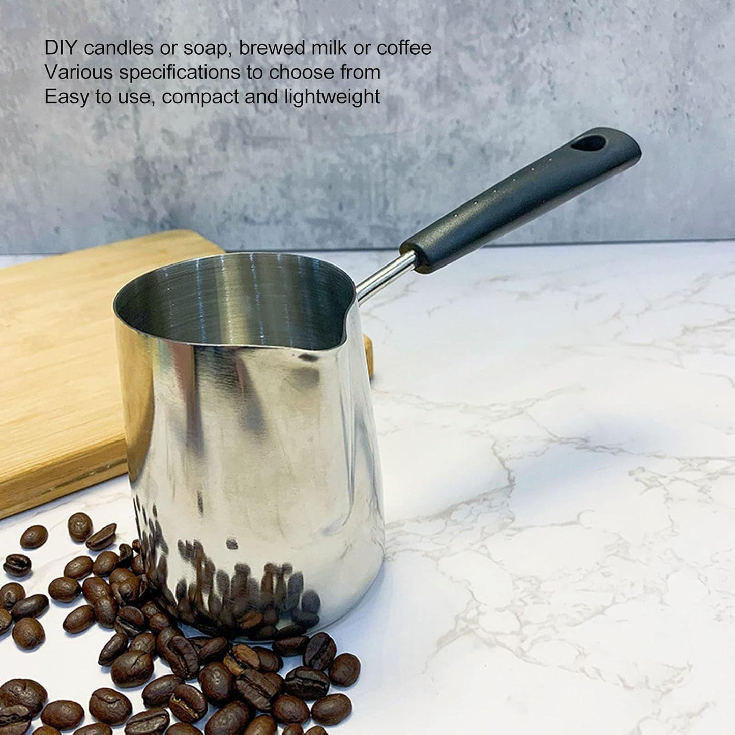 Long Handle Coffee Toroid Pitcher, 304 Stainless Steel Decanter, Rustproof Milk Frother Pitcher for Home Coffee Shop