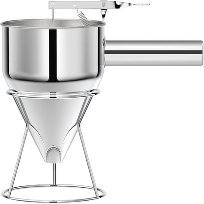 EgieMr Pancake Batter Dispenser, Pancake Dispenser with 0.8 in Large Spout, Easy-Pour Cake Batter Funnel for Thick Mix with Fruits or Chocolate Chips, Stainless Steel Funnel for Home and Kitchen