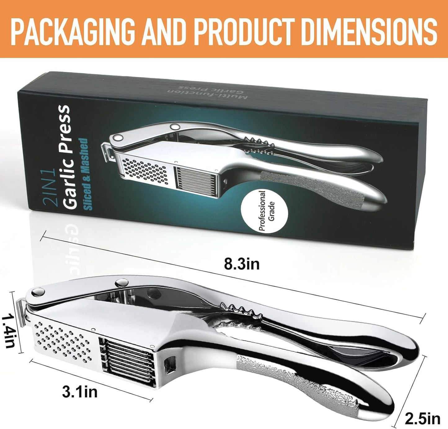 Garlic Press 2 in 1, Stainless Steel Blade, Effortlessly Crush, Slice, and Mince Garlic,with this Versatile Kitchen Tool - Perfect for Home Cooks and Professional Chefs Alike.