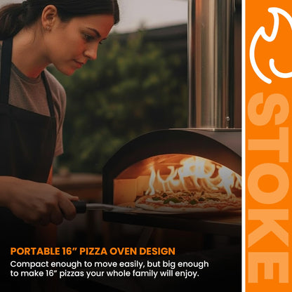Stoke 16 Inch Outdoor Pizza Oven – Portable Outdoor Pizza Maker for Backyard, Camping, or Tailgating – Stainless Steel Multi-Fuel Oven with Pizza Stone & Accessories