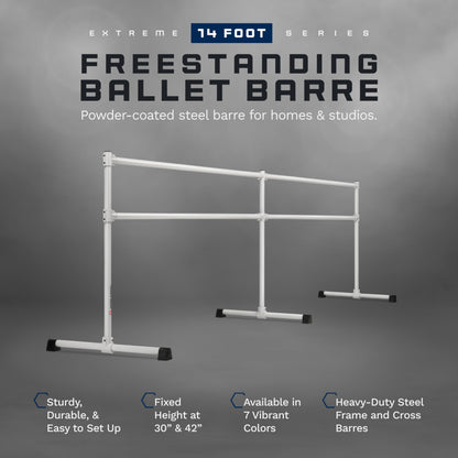 VITA Barre Portable Freestanding Double Ballet Barre, Extreme, 14 Ft Bars, Satin Silver, Steel | Fixed Height, Made in USA, Home or Gym Exercise Equipment for Kids & Adults | Dance, Fitness, Pilates