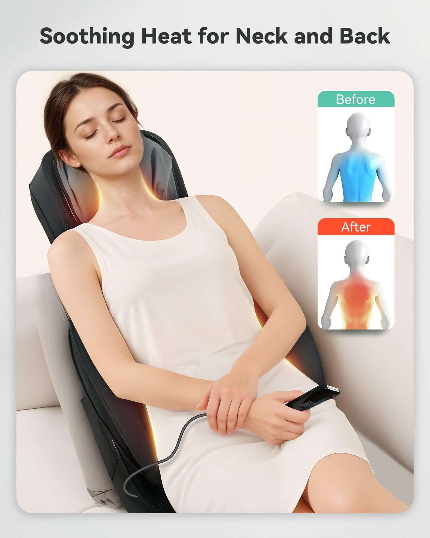 Snailax Shiatsu Neck Back Massager with Heat, Massage Chair Pad with Compression, Height-Adjustable Neck Massage Rollers Chair Seat Massager, Gifts for Men, Women