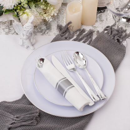 Supernal 120pack Silver Plastic Silverware,Rolled Plastic Silverware,Pre Rolled Napkins with Cutlery Set,Wrapped Disposable Cutlery Set with Napkin Perfect for Mother's Day, Birthday, Wedding,Catering