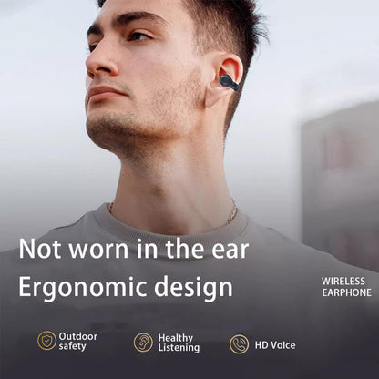 MAcnas Wireless Earbuds Open Ear Clip Headphones Air Conduction Earbuds LED Power Display Earphones Sport Bluetooth 5.3 Headphones (White)