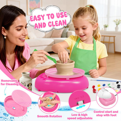 Pottery Wheel for Kids Complete DIY Pottery Painting Kit, Arts and Crafts for Kids Ages 8-12 with 3 Air-Dry Clay Packs and Tools, Art Supplies Toys Birthday Easter Gift for Boys Girls 6+ Years Old