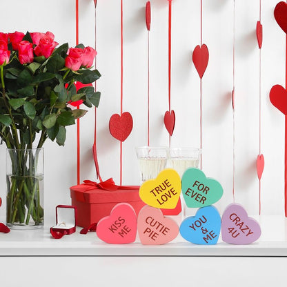 Valentines Day Decorations, 6 PCS Double-sided Wooden Valentine's Conversation Hearts for Tiered Tray Shelf Mantel Office Decor Freestanding Tabletop Wood Block Sweet Sayings for Home Decor Wedding