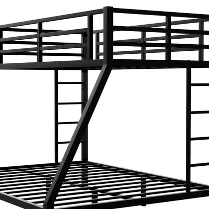 Bellemave Twin XL Over Queen Bunk Bed for Adults, Twin XL Over Queen Bunk Beds Frame with 2 Ladder and Full Length Guardrail, Easy Assemble, Mattress Not Included, Black
