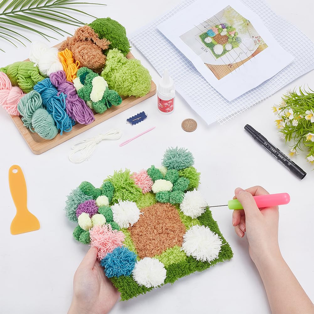 WEBEEDY Latch Hook Moss Coaster Kit for Adults Beginners, 3D Moss Design Coasters DIY Complete Square Coaster Crochet Set with Instruction for Home Office Decor, 7.7x8.3 Inch