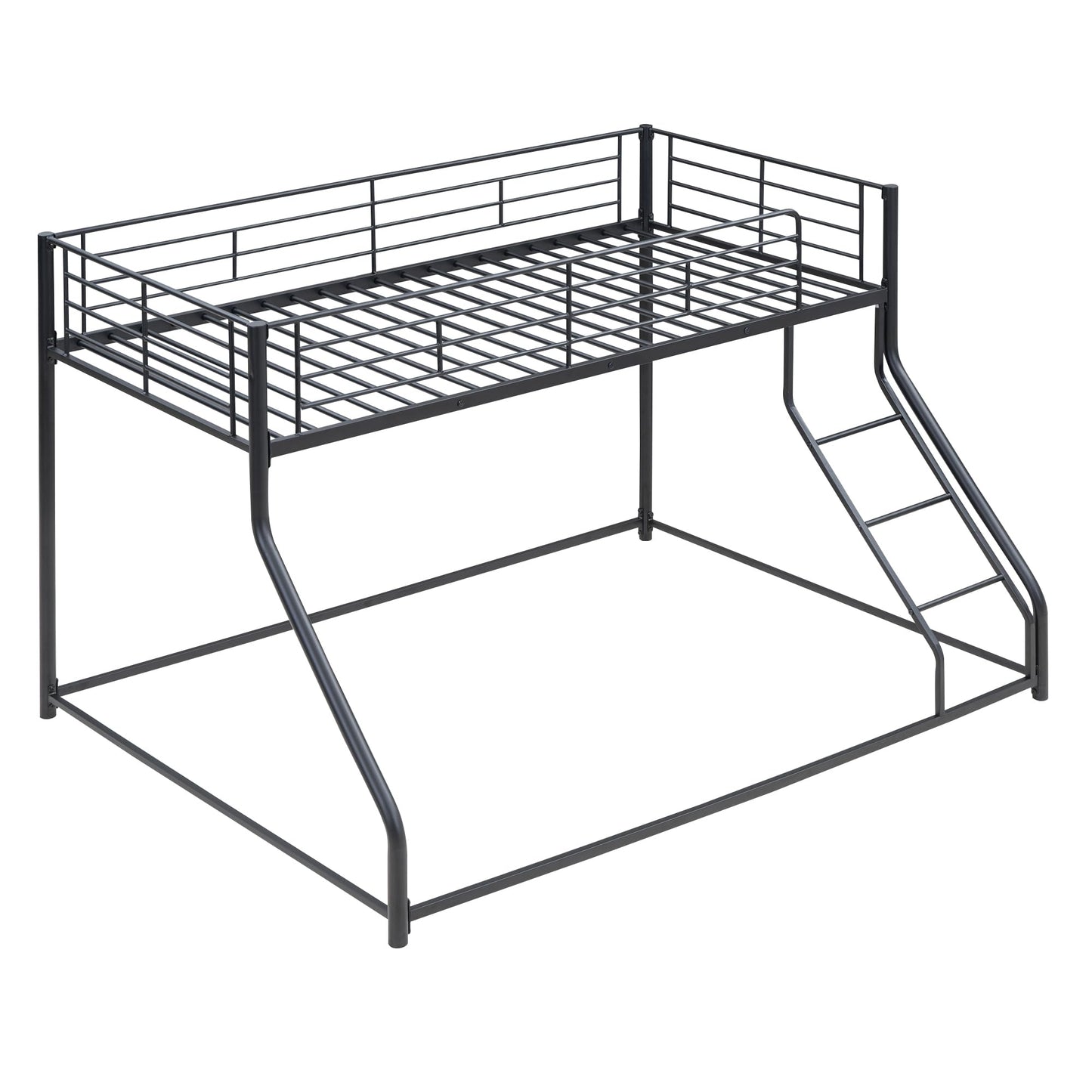 Favfurish Twin XL Over Queen Metal Floor Bunk Bed with Sloping Stairs and Safety Guardrails for Bedroom,Guest Rooms, No Box Spring Needed, Simple to Assemble,Black