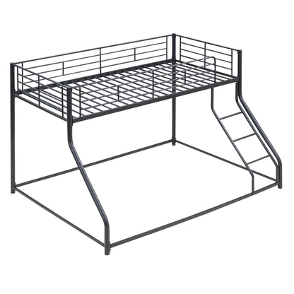 Favfurish Twin XL Over Queen Metal Floor Bunk Bed with Sloping Stairs and Safety Guardrails for Bedroom,Guest Rooms, No Box Spring Needed, Simple to Assemble,Black