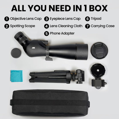Three Triping Dual Focusing ED Spotting Scope, 20-60x80 Spotting Scopes with Phone Adapter, Tripod & Carrying Case, BAK4 Ultra High Definition, IPX7 Waterproof Fogproof for Bird Watching