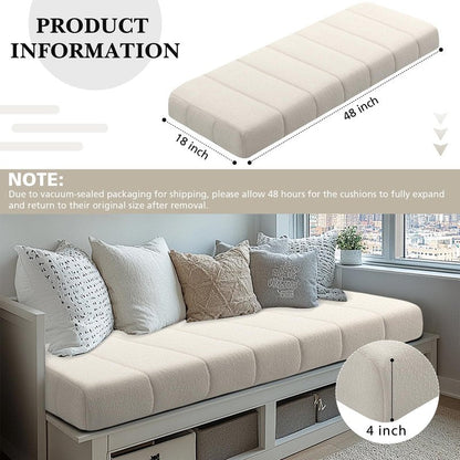 Wenqik Bench Cushion 48x18x4 Inch for Indoor Outdoor Furniture Tufted Thicken Bay Window Seat Cushion Non Slip Waterproof Dining Piano Bench Pad Pillow Anti Cat Scratch for Patio Porch Swing, Beige