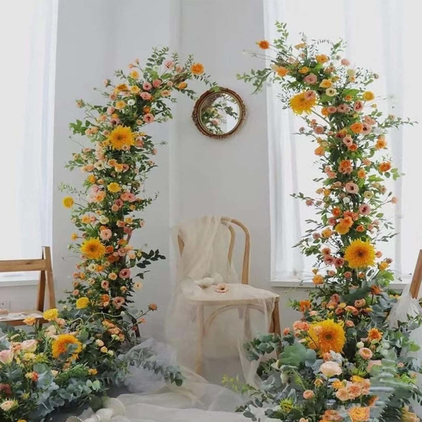 Black Iron Crescent Moon Wedding Arch Stand Set for Weddings and Events Easy Assembly 2 Pieces (Gold)