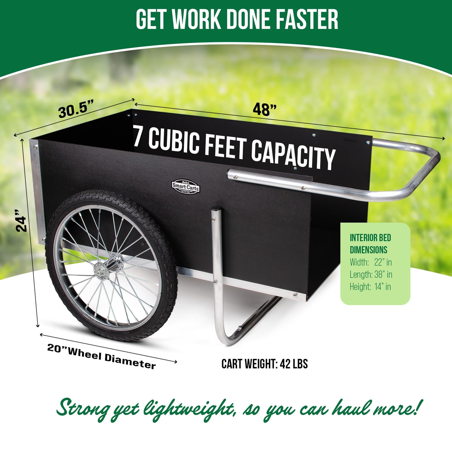 Smart Carts Ultimate Gardener Cart with 7 CF Capacity, Large 20-Inch Wheels for Effortless Maneuverability, and Aluminum Frame That is Strong, Lightweight, and Rustproof