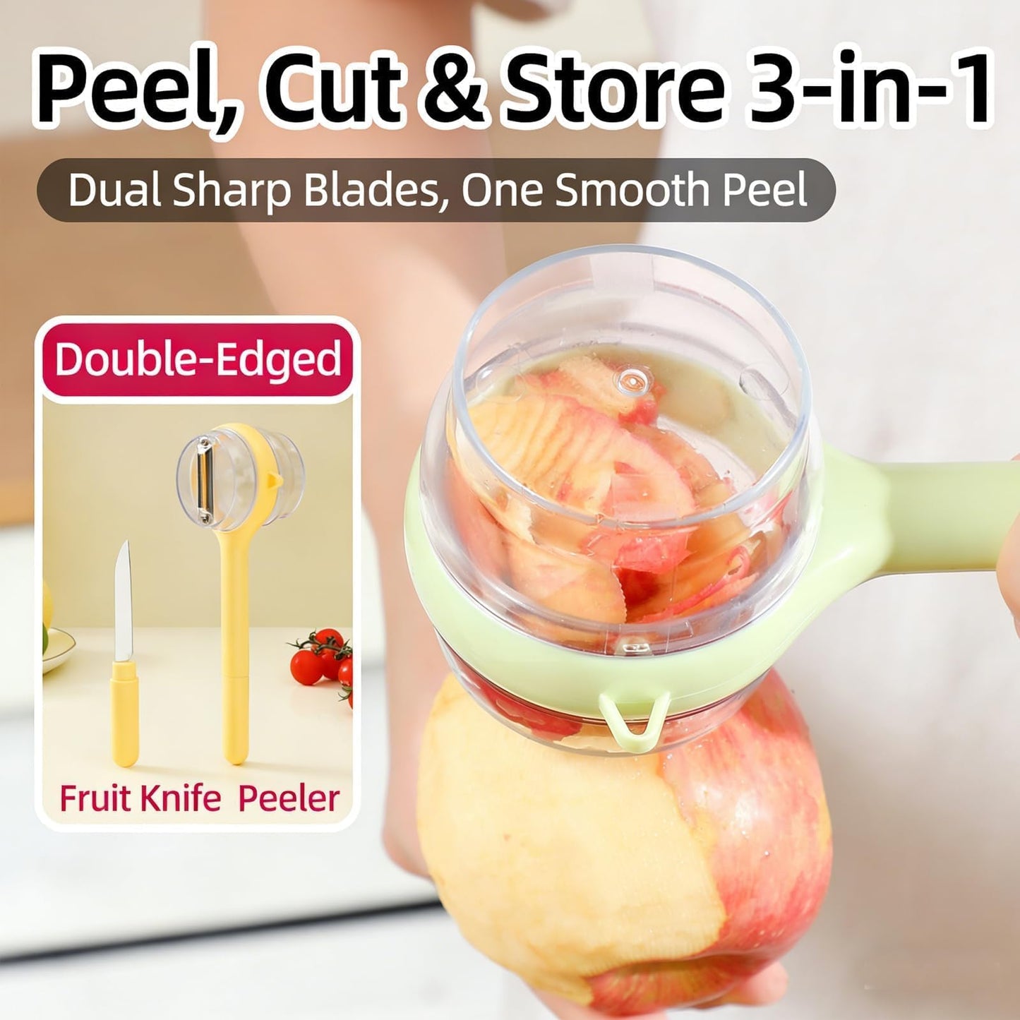 Quilive 3-Piece Kitchen Set – Stainless Steel Onion Holder Slicer with 10 Forks, Peeler with Storage Box, 3-in-1 Cup Lid & Gap Brush – for Slicing Potato, Avocado, Eggs, Lemon, Meat
