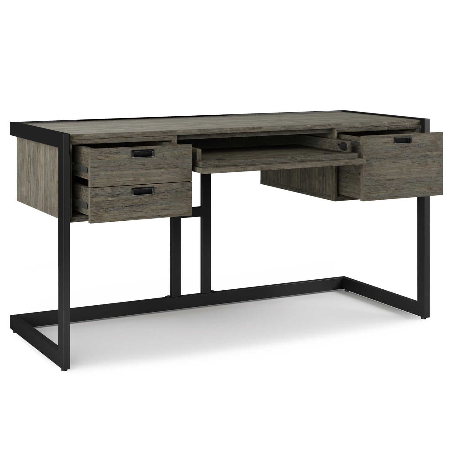 SIMPLIHOME Hampden SOLID ACACIA WOOD Modern Industrial 60 Inch Wide Desk in Weathered Grey, For the Office Desk, Writing Table, Workstation and Study Table