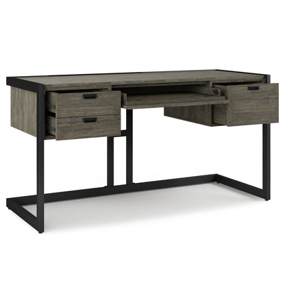 SIMPLIHOME Hampden SOLID ACACIA WOOD Modern Industrial 60 Inch Wide Desk in Weathered Grey, For the Office Desk, Writing Table, Workstation and Study Table