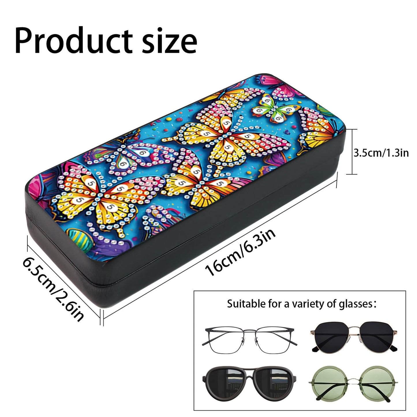 MVVMTOP Diamond Painting Eye Glass Case, DIY Butterfly Diamond Art Glasses Storage Box Sunglass Case for Adults Handmade for Art Craft Gift Travel Sunglass Eyeglasses