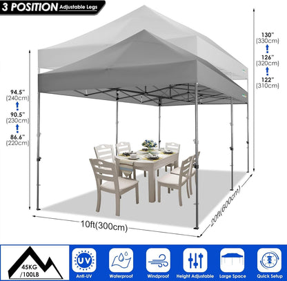 COBIZI 10x20 Heavy Duty Pop up Canopy Tent with 6 sidewalls Easy Up Commercial Outdoor Wedding Party Tents for Parties All Season Wind & Waterproof Gazebo Roller Bag, Light Grey(Frame Thickened)