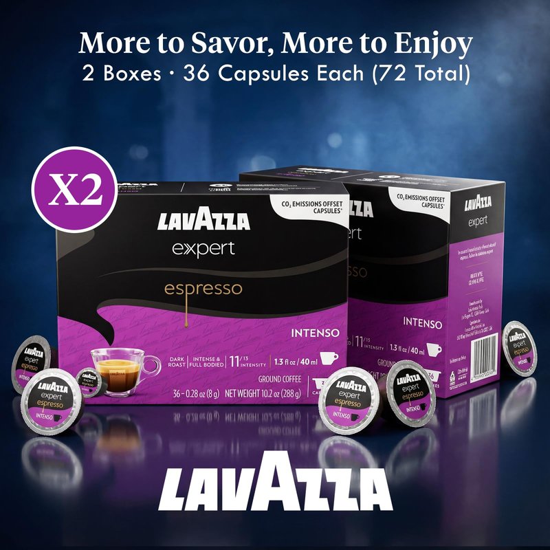 Lavazza Expert Espresso Intenso Capsules – 72 Count – Dark Roast Coffee Pods with Arabica & Robusta Blend – Bold Flavor & Rich Crema – Compatible with Lavazza Classy Machines
