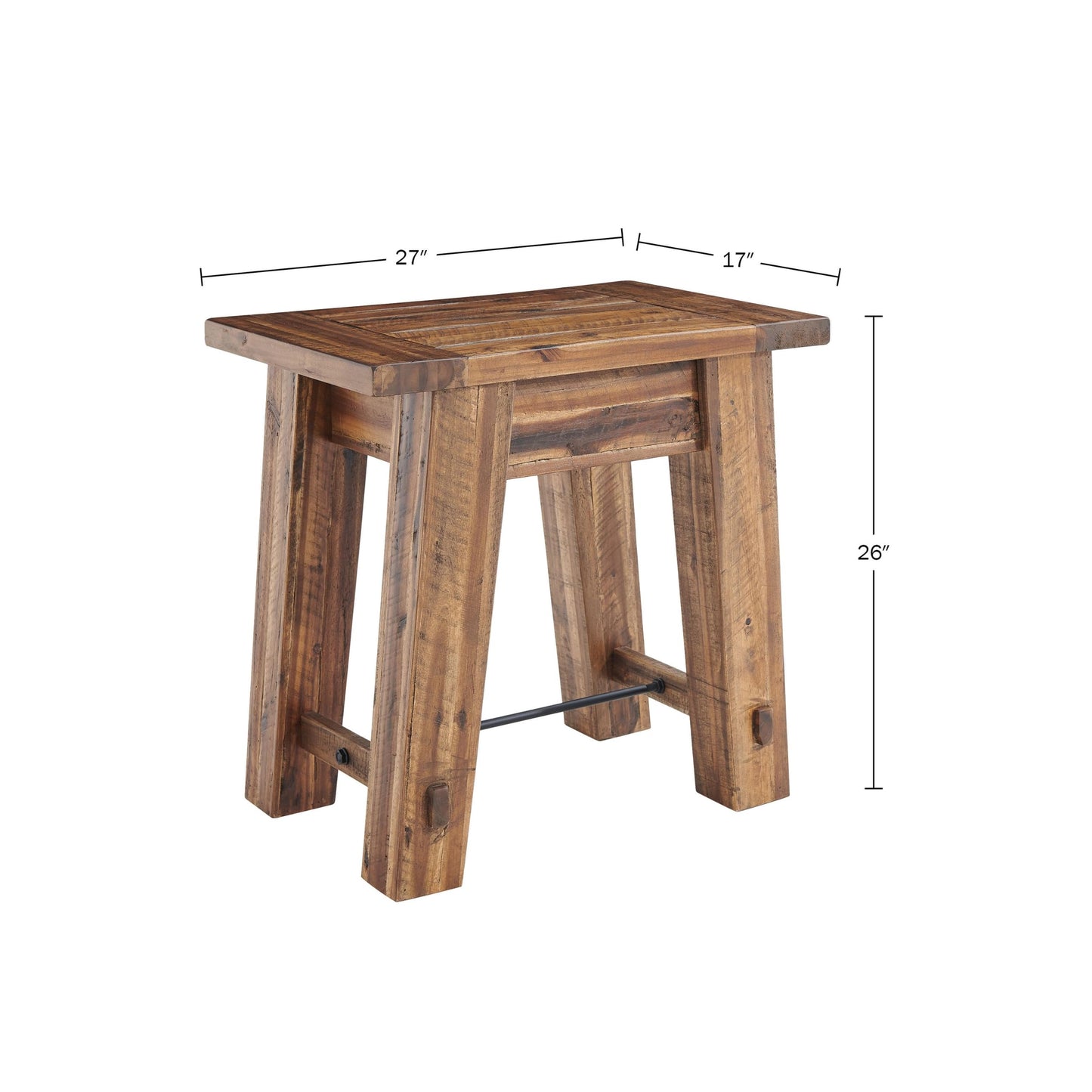 Alaterre Furniture Durango 27-Inch Solid Wood Side Table – Set of 2 Heavy-Duty Industrial End Tables with 100lb Capacity for Living Room, Bedroom, or Office (Natural Grain Lacquer Finish)