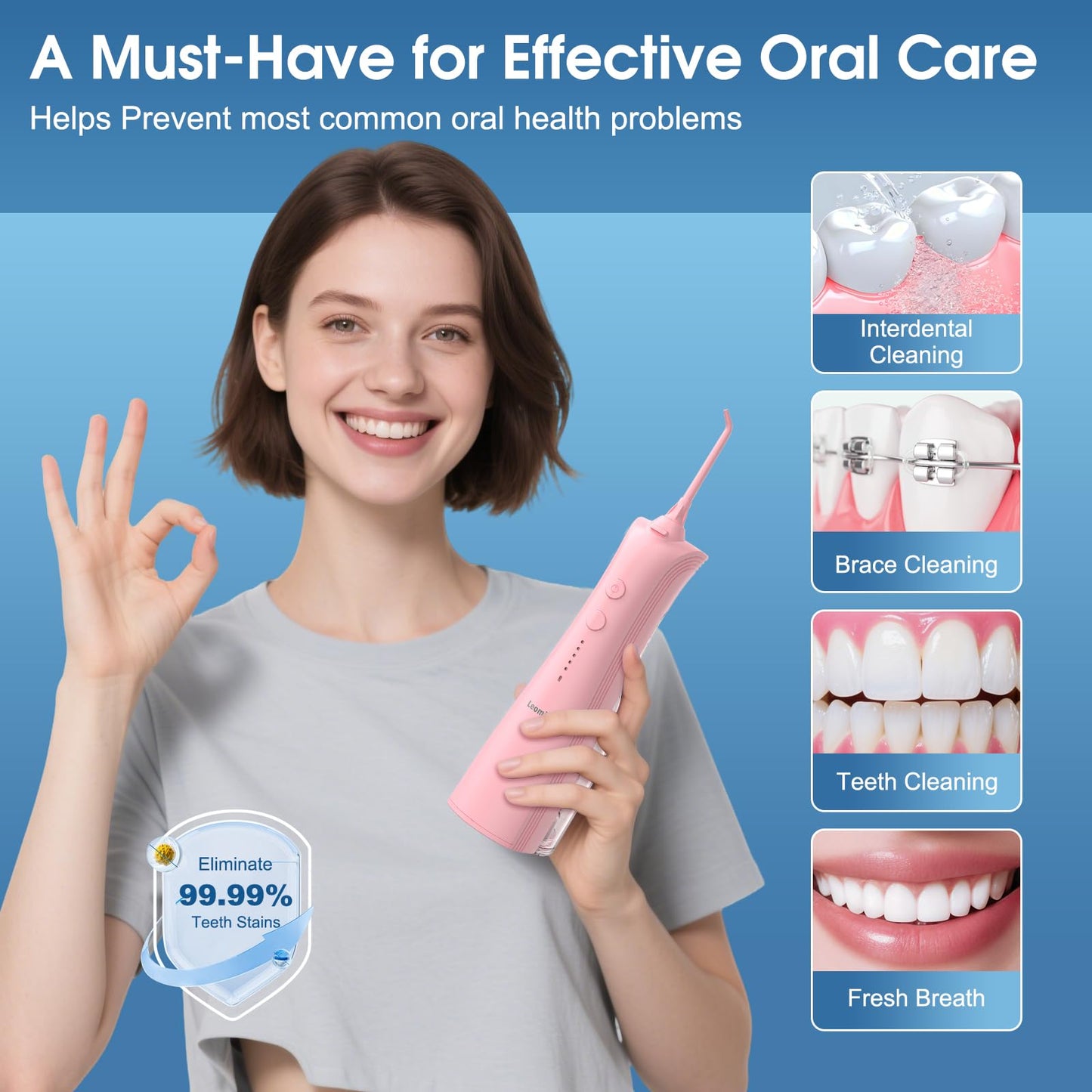 Leominor Water Dental Flosser - 5 Modes Cordless Portable Oral Irrigator, IPX7 Waterproof, Rechargeable Teeth Cleaner Upgrade Datchable Tank Professional Flossing Cleaning Pick for Home Travel (Black)