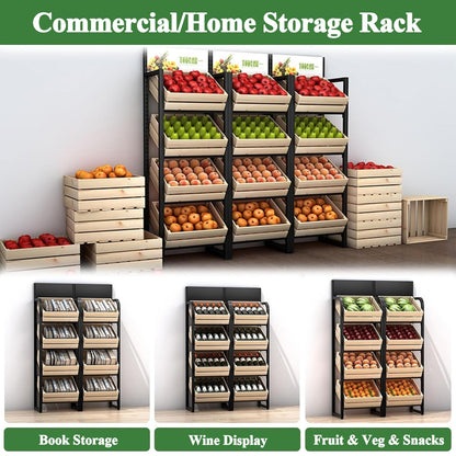 3/4 Tier Fruits & Vegetables Kitchen Shelf Rack Display,Large Solid Wood Retail Snack Stand,for Commercial Supermarket, Floor Multi-layer Storage Frame,Produce Holder For Onion Potato Storage(C,4 Tier