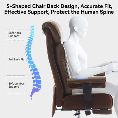 Efomao Big and Tall Office Chair 400lbs - Heavy Duty Executive Desk Chair with Foot Rest & 23" Wide Seat - High Back Ergonomic Leather Computer Chair for Heavy People, Home Office, Brown