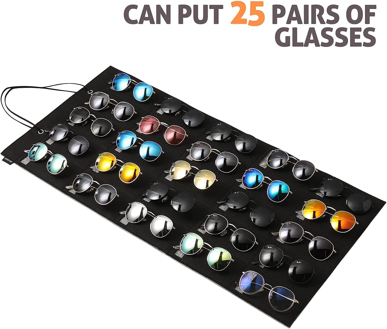 Sunglasses Organizer Storage, Hanging Eyeglasses Wall Pocket Mounted, 25 Slots, Large, Black