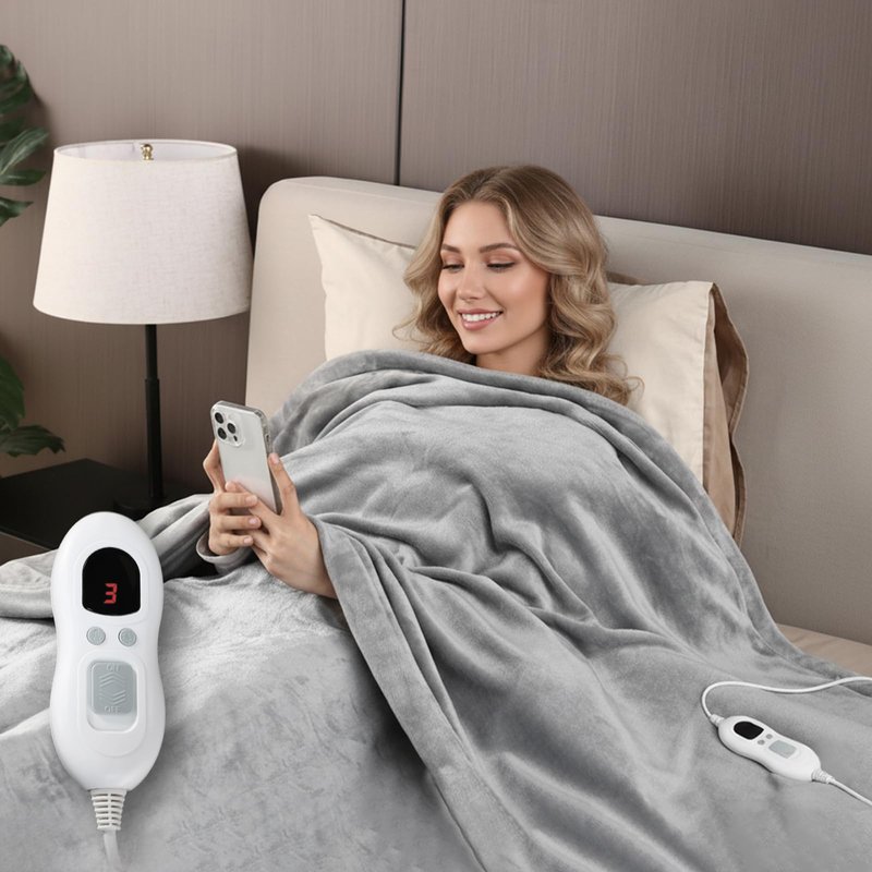 Yosamio Heated Blanket Electric Throw 60"x84", 8lbs Thick Flannel Heating Blanket, 6 Heat Levels & 9 Hours Auto Off, Machine Washable Overheated Protection Electric Quilt for Couch, Bed, Sofa (Gray)