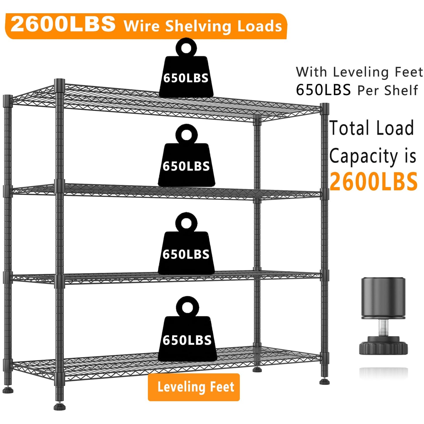 Himimi Storage Shelves 60" W Wire Shelving with Wheels 2600LBS Heavy Duty Metal Shelves for Storage, 4-Tier Adjustable Wire Rack Shelving Garage Shelving Kitchen Storage Shelves 24" Dx60 Wx72H, Black