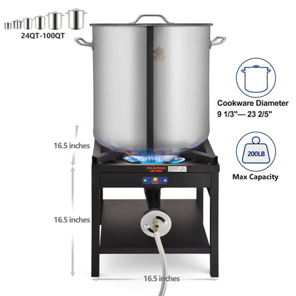 ARC Single Burner Propane Stove, 200,000BTU Cast Iron High Pressure Outdoor Propane Burner Cooker,16.5"Heavy Duty Square Stove, Great For Outdoor Cooking Turkey Fry,Seafood Boil,Homebrewing