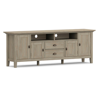 SIMPLIHOME Redmond TV Stand - 72 inch Wide Solid Wood Media Console in Distressed Grey, Transitional Entertainment Center for Living Room for TVs up to 80 Inches with Drawers and Cable Management