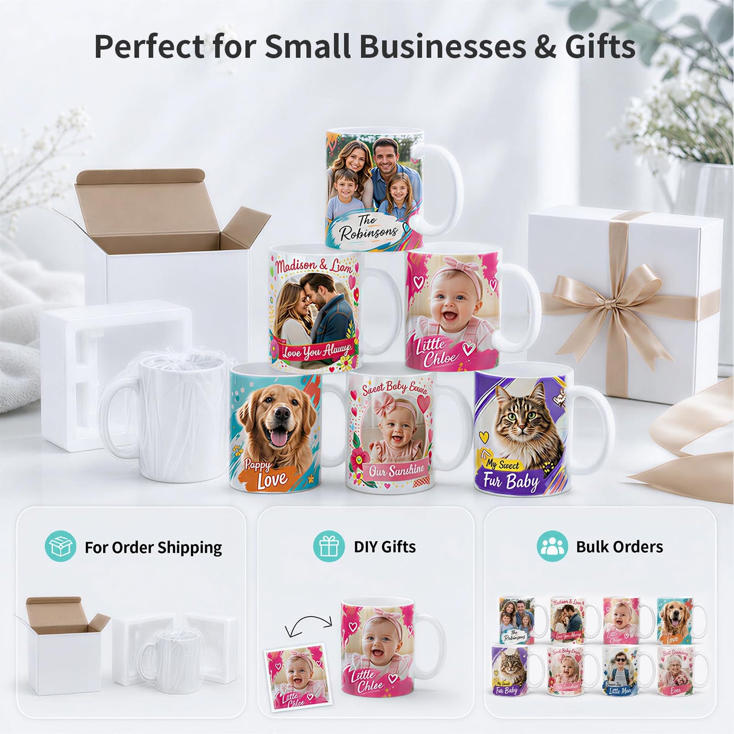 PYD Life 6 Pack Sublimation Coffee Mugs Blanks with Individual White Box, Tazas Para Sublimacion 11 OZ, Compatible with Cricut Mug Press Sublimation Oven, for Small Business DIY Custom Gifts
